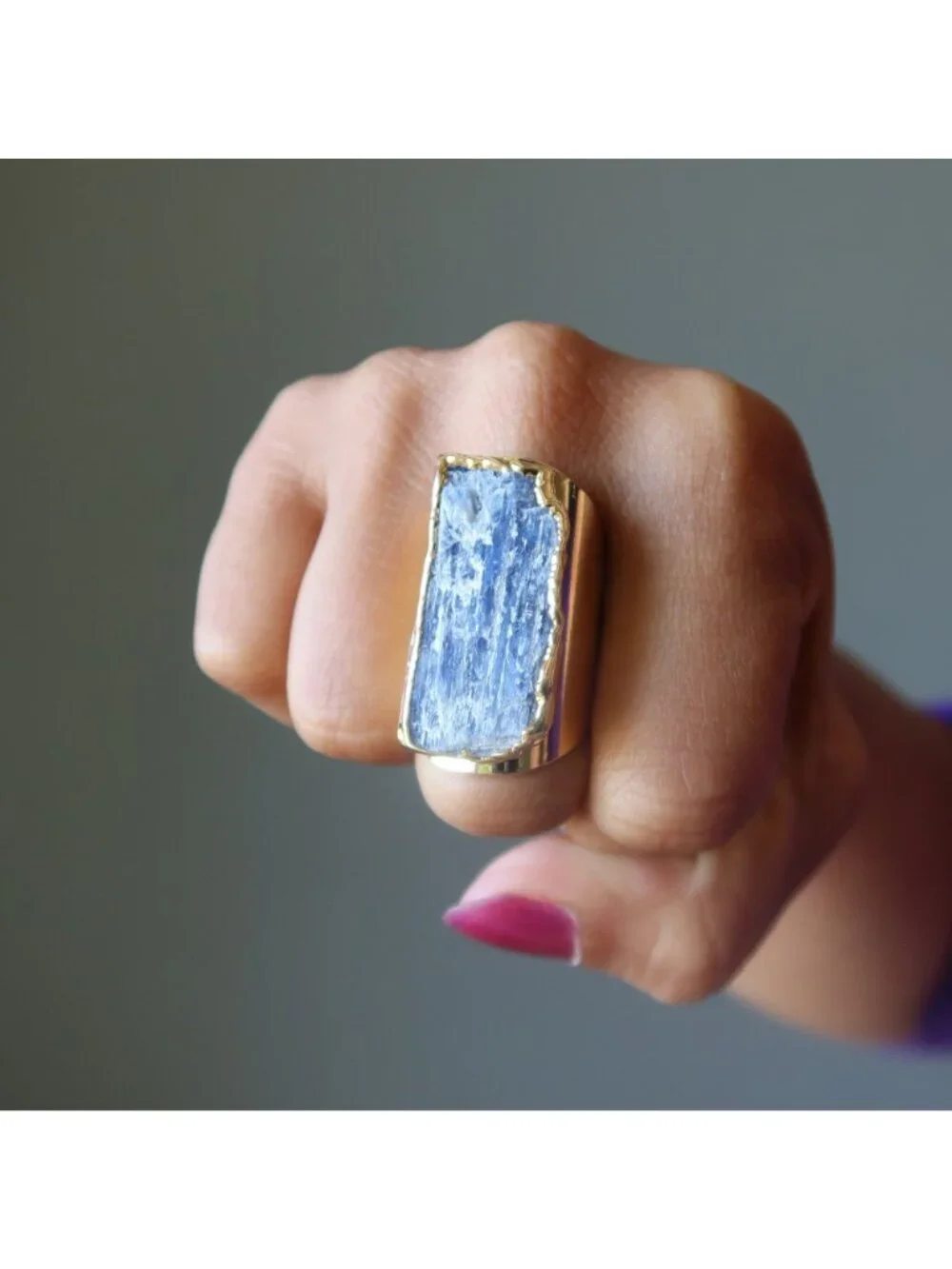 Kyanite Ring Blue Sophistication Stone Goddess Gold Adjustable Size 5 to 9 Jewel